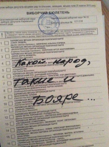 Испорченные бюллетени на местных выборах 2015: фото