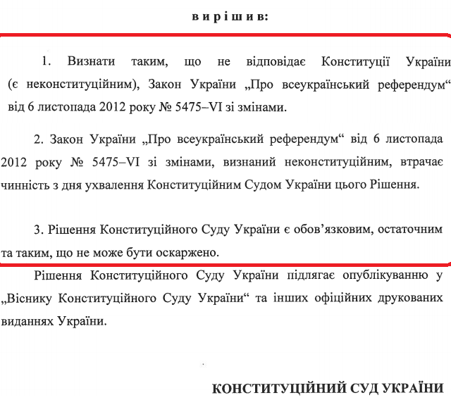 КСУ признал неконституционным закон о всеукраинском референдуме (ДОКУМЕНТ)